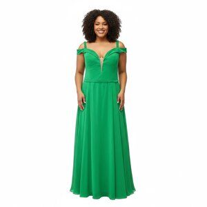 Emerald Green Plus Size Off-Shoulder Chiffon Formal Bridesmaid Dress Gown NWT
